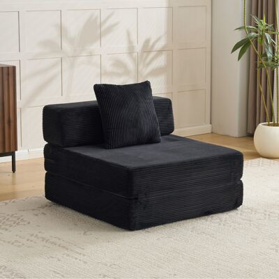 KELLANY Sofá De Suelo, Sofá De Compresión, Sofá Cama Convertible De Suelo Con Respaldo De Almohada Y Reposabrazos, Cama Individual Cómoda, Tela De Pana, Para Sala De Estar Y Dormitorio, Negro KELLANY Sofá De Suelo, Sofá De Compresión, Sofá Cama Convertible De Suelo Con Respaldo De Almohada Y Reposabrazos, Cama Individual Cómoda, Tela De Pana, Para Sala De Estar Y Dormitorio, Negro