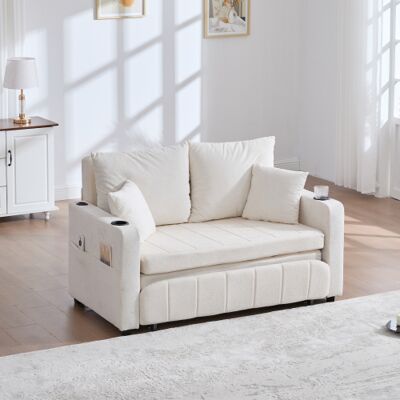 WISHDOR Sofá Cama De Felpa (chenilla) Beige Con Bolsillo De Almacenamiento, Portavasos, Puerto Usb Y 4 Cojines WISHDOR Sofá Cama De Felpa (chenilla) Beige Con Bolsillo De Almacenamiento, Portavasos, Puerto Usb Y 4 Cojines
