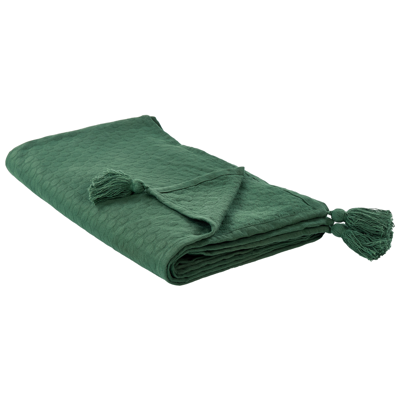 Colcha Beliani Verde Algodón 150 x 200 cm con Borlas - Colcha Colcha Beliani Verde Algodón 150 x 200 cm con Borlas - Colcha