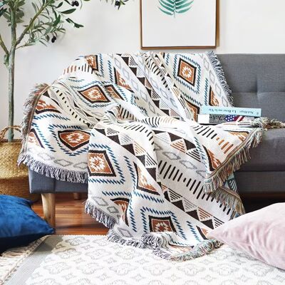 LAUWEXE Manta Reversible Para Sofá Con Borlas, Estilo Étnico Azteca, Ideal Para El Hogar, La Oficina, Viajes Y Camping (130 X 180 Cm). LAUWEXE Manta Reversible Para Sofá Con Borlas, Estilo Étnico Azteca, Ideal Para El Hogar, La Oficina, Viajes Y Camping (130 X 180 Cm).