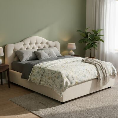 DMORA Cama Doble Allik, Colchón Incluido Desenfundable, Made In Italy, Con Almacenaje, Beige DMORA Cama Doble Allik, Colchón Incluido Desenfundable, Made In Italy, Con Almacenaje, Beige