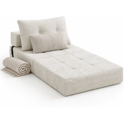 STILVORA Sofá Cama Plegable 1 Plaza Con Cojines Cervical Y Lumbar, Respaldo Cómodo Tipo Suelo, En Chenilla Beige STILVORA Sofá Cama Plegable 1 Plaza Con Cojines Cervical Y Lumbar, Respaldo Cómodo Tipo Suelo, En Chenilla Beige