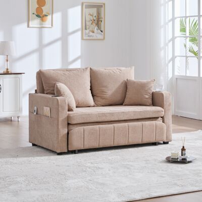 WISHDOR Sofá Cama De Felpa (chenilla) Caqui Con Bolsillo De Almacenamiento, Portavasos, Puerto Usb Y 4 Cojines WISHDOR Sofá Cama De Felpa (chenilla) Caqui Con Bolsillo De Almacenamiento, Portavasos, Puerto Usb Y 4 Cojines