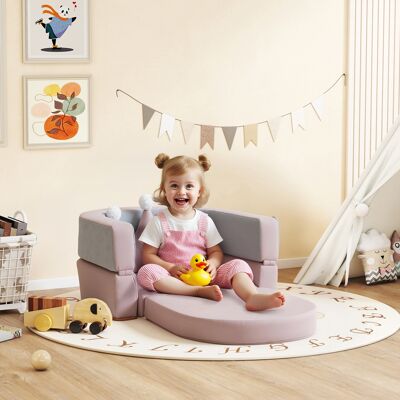 TORMATOR Sofá Infantil Convertible En Cama Y Zona De Juego Con Cojín De Corona 116x61x14 Cm Rosa Y Azul Grisáceo TORMATOR Sofá Infantil Convertible En Cama Y Zona De Juego Con Cojín De Corona 116x61x14 Cm Rosa Y Azul Grisáceo