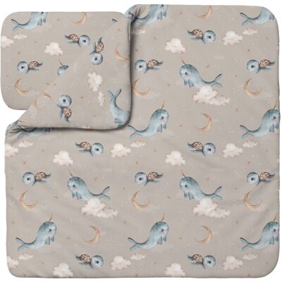 Waldin Ropa De Cama Bambú Bebé Sin Funda, Edredón Y Almohada 75x75 Cm, Ballenas Beige Oscuro Waldin Ropa De Cama Bambú Bebé Sin Funda, Edredón Y Almohada 75x75 Cm, Ballenas Beige Oscuro