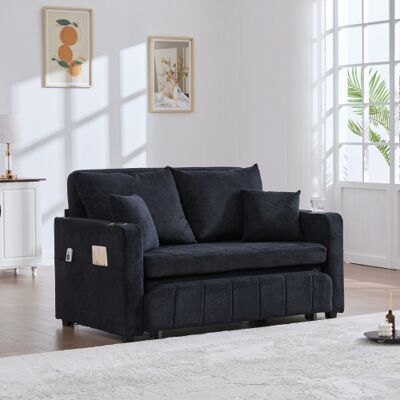 WISHDOR Sofá Cama De Felpa (chenilla) Negro Con Bolsillo De Almacenamiento, Portavasos, Puerto Usb Y 4 Cojines WISHDOR Sofá Cama De Felpa (chenilla) Negro Con Bolsillo De Almacenamiento, Portavasos, Puerto Usb Y 4 Cojines