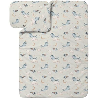 Waldin Ropa De Cama Bambú Bebé Sin Funda, Edredón Y Almohada 100x135 Cm, Ballenas Oliva Waldin Ropa De Cama Bambú Bebé Sin Funda, Edredón Y Almohada 100x135 Cm, Ballenas Oliva