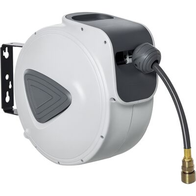 JHY DESIGN Carrete Automático Para Manguera De Aire Comprimido De 20 M, Conexión Bsp De 1/4", Montaje En Pared Giratorio De 180°, Color Gris. JHY DESIGN Carrete Automático Para Manguera De Aire Comprimido De 20 M, Conexión Bsp De 1/4", Montaje En Pared Giratorio De 180°, Color Gris.
