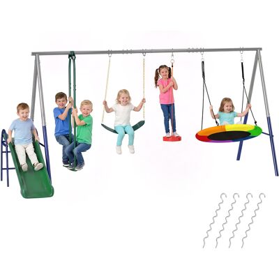 JHY DESIGN Columpio 5 En 1 Con Tobogán, Altura Regulable, Con Columpio Nido, 382 X 196 X 203 Cm, Multicolor. JHY DESIGN Columpio 5 En 1 Con Tobogán, Altura Regulable, Con Columpio Nido, 382 X 196 X 203 Cm, Multicolor.