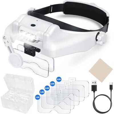 OEM Lupas De Diadema Con Luz Led Y 5 Lentes Desmontables (1.0x, 1.5x, 2.0x, 2.5x Y 3.5x) Para Trabajos De Precisión, Lectura Y Reparación De Relojes. OEM Lupas De Diadema Con Luz Led Y 5 Lentes Desmontables (1.0x, 1.5x, 2.0x, 2.5x Y 3.5x) Para Trabajos De Precisión, Lectura Y Reparación De Relojes.