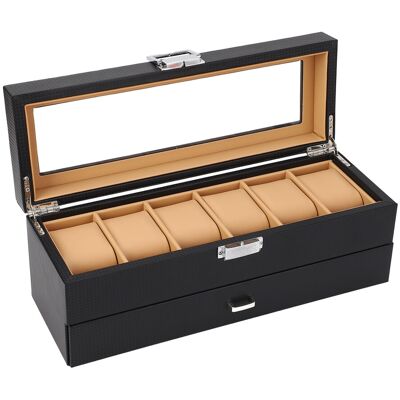 OEM Caja Para Relojes De Fibra De Carbono Negra, Joyero De Doble Capa Con 6 Compartimentos. OEM Caja Para Relojes De Fibra De Carbono Negra, Joyero De Doble Capa Con 6 Compartimentos.