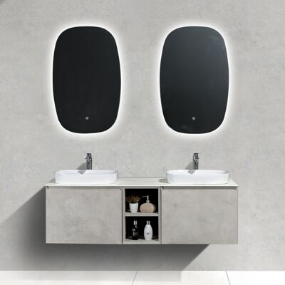 Bernstein - Mueble De Baño Inalco 1500 Aspecto De Hormigón - Espejo Opcional:without Faucet Holes, With 2x Led Light Mirror 2137 Bernstein - Mueble De Baño Inalco 1500 Aspecto De Hormigón - Espejo Opcional:without Faucet Holes, With 2x Led Light Mirror 2137