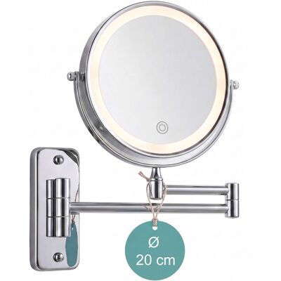 Espejo De Pared Relaxdays, Led, Aumento 10x, Giratorio 360°, Ø20 Cm, Metal, Batería Usb, Plateado Espejo De Pared Relaxdays, Led, Aumento 10x, Giratorio 360°, Ø20 Cm, Metal, Batería Usb, Plateado