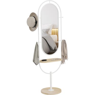 OEM Espejo De Cuerpo Entero 175,5x50 Cm Con Bandeja De Madera 4 Ganchos Y Marco De Metal Para Salón Dormitorio Blanco OEM Espejo De Cuerpo Entero 175,5x50 Cm Con Bandeja De Madera 4 Ganchos Y Marco De Metal Para Salón Dormitorio Blanco