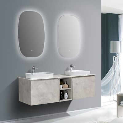 Bernstein - Mueble De Baño Inalco 1500 Aspecto De Hormigón - Espejo Opcional:without Faucet Holes, With 2x Led Light Mirror 2712 Bernstein - Mueble De Baño Inalco 1500 Aspecto De Hormigón - Espejo Opcional:without Faucet Holes, With 2x Led Light Mirror 2712