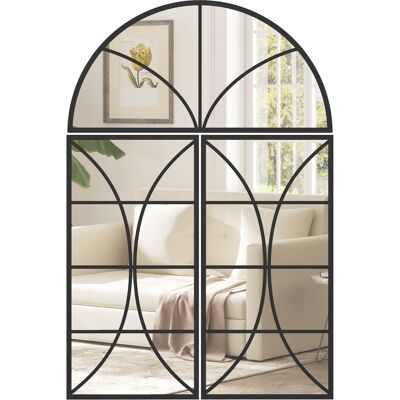 JHY DESIGN Espejo De Pared Arqueado De 80 X 120 Cm, Juego De 3, Espejo Frontal De Cristal Con Forma De Ventana, Cristal Templado Y Metal, Negro. JHY DESIGN Espejo De Pared Arqueado De 80 X 120 Cm, Juego De 3, Espejo Frontal De Cristal Con Forma De Ventana, Cristal Templado Y Metal, Negro.