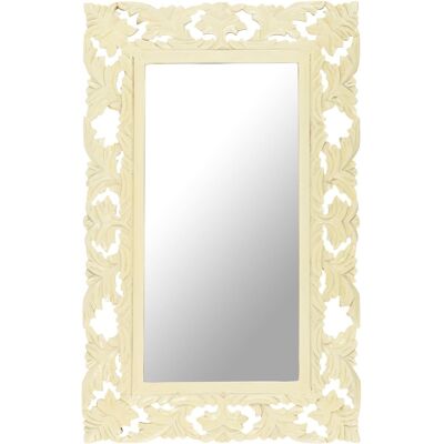 vidaXL Espejo tallado a mano de madera de mango blanca - 80x50 cm Decorativo y sólido vidaXL Espejo tallado a mano de madera de mango blanca - 80x50 cm Decorativo y sólido