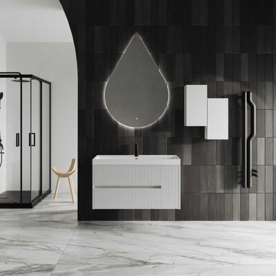 Kiamami Valentina - Mueble de Baño Moderno 100cm Blanco Mate con Espejo LED en Forma de Gota Kiamami Valentina - Mueble de Baño Moderno 100cm Blanco Mate con Espejo LED en Forma de Gota