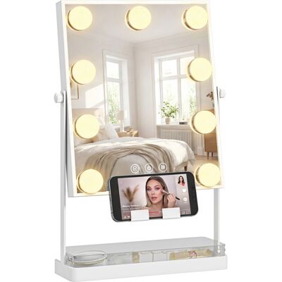 JHY DESIGN Espejo De Hollywood Con 9 Led, 3 Colores, Control Táctil Y Soporte Para Teléfono. JHY DESIGN Espejo De Hollywood Con 9 Led, 3 Colores, Control Táctil Y Soporte Para Teléfono.