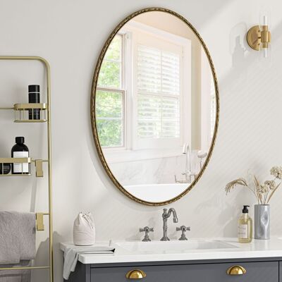 RETROK Espejo Retro Ovalado De Hierro, Efecto Antiguo, Para Montar En La Pared, Para Baño, Dormitorio, Sala De Estar, Dorado. RETROK Espejo Retro Ovalado De Hierro, Efecto Antiguo, Para Montar En La Pared, Para Baño, Dormitorio, Sala De Estar, Dorado.