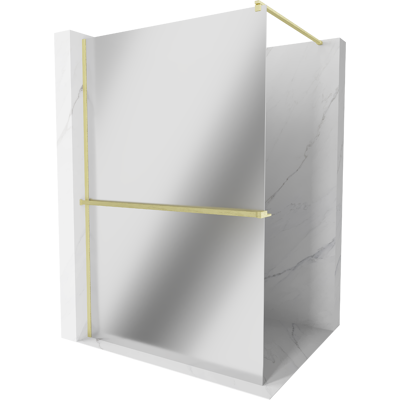 Mexen Kioto+ Pared De Ducha Con Estante Walk-in 130 X 200 Cm, Espejo, Dorado Cepillado - 800-130-121-55-50 Mexen Kioto+ Pared De Ducha Con Estante Walk-in 130 X 200 Cm, Espejo, Dorado Cepillado - 800-130-121-55-50