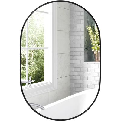 JHY DESIGN Espejo De Baño Ovalado Decorativo De 60 X 90 Cm Con Marco De Aluminio Para Salón, Instalación Horizontal O Vertical, Color Negro. JHY DESIGN Espejo De Baño Ovalado Decorativo De 60 X 90 Cm Con Marco De Aluminio Para Salón, Instalación Horizontal O Vertical, Color Negro.