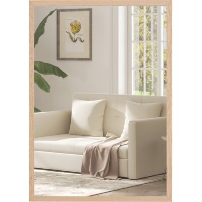 JHY DESIGN Espejo De Pared Rectangular De 50 X 70 Cm, Marco De Madera, Ideal Para El Baño, Salón O Dormitorio, Natural. JHY DESIGN Espejo De Pared Rectangular De 50 X 70 Cm, Marco De Madera, Ideal Para El Baño, Salón O Dormitorio, Natural.