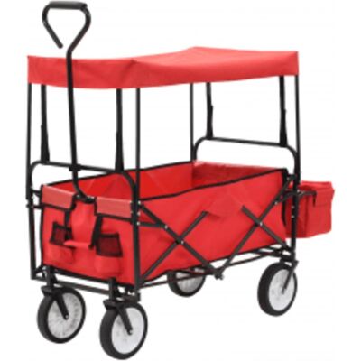 carrito plegable con sombrilla de sol de acero rojo de vidaXL - Carrito de mano carrito plegable con sombrilla de sol de acero rojo de vidaXL - Carrito de mano