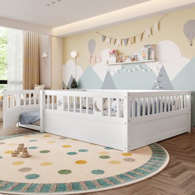 MIVRAY Cama Infantil De Pino Y Plywood Blanca 140x190 Cm Con Barandilla De Seguridad Y Puerta Con Cierre MIVRAY Cama Infantil De Pino Y Plywood Blanca 140x190 Cm Con Barandilla De Seguridad Y Puerta Con Cierre