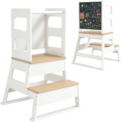 JHY DESIGN Torre Montessori Para Niños Con Pizarra Y Barandilla, De Madera, 55 X 52,5 X 87,5 Cm, Blanca Y Madera. JHY DESIGN Torre Montessori Para Niños Con Pizarra Y Barandilla, De Madera, 55 X 52,5 X 87,5 Cm, Blanca Y Madera.