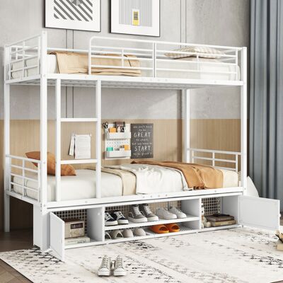 MIVRAY Cama Alta De Metal Blanco 90x200 Cm Con Escalera, Barandilla De Seguridad Y Almacenaje Inferior MIVRAY Cama Alta De Metal Blanco 90x200 Cm Con Escalera, Barandilla De Seguridad Y Almacenaje Inferior