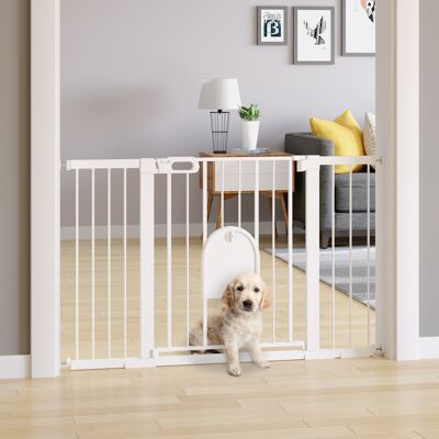 TORMATOR Barrera De Seguridad Para Perros Con Puerta Pequeña Para Escaleras Y Puertas 75-131 Cm Con 3 Extensiones Blanco TORMATOR Barrera De Seguridad Para Perros Con Puerta Pequeña Para Escaleras Y Puertas 75-131 Cm Con 3 Extensiones Blanco