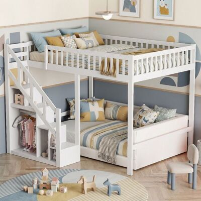OEM Lit Mezzanine Infantil 90x200 Cm, Escaleras De Almacenamiento, Cama Individual Alta Con Barandilla, Madera Maciza, Blanca OEM Lit Mezzanine Infantil 90x200 Cm, Escaleras De Almacenamiento, Cama Individual Alta Con Barandilla, Madera Maciza, Blanca