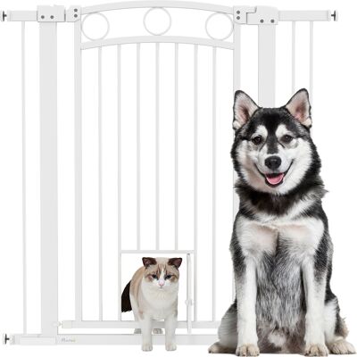 JHY DESIGN Puerta De Seguridad Para Perros Ajustable De 76 A 104 Cm, Altura Máxima 106 Cm, Con 2 Extensiones, Color Blanco. JHY DESIGN Puerta De Seguridad Para Perros Ajustable De 76 A 104 Cm, Altura Máxima 106 Cm, Con 2 Extensiones, Color Blanco.