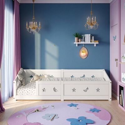 OEM Cama Baja Para Bebé Niño 120x200cm - Cama Grande Con Barrera De Seguridad - Pino Macizo Blanco Con Motivos De Estrellas Y Luna - Normas Ue OEM Cama Baja Para Bebé Niño 120x200cm - Cama Grande Con Barrera De Seguridad - Pino Macizo Blanco Con Motivos De Estrellas Y Luna - Normas Ue