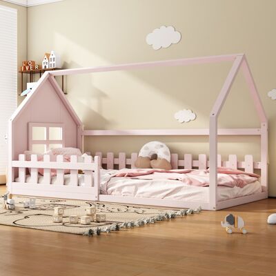 KELLANY Cama Plana De 90200 Cm, Cama Infantil, Barandilla De Seguridad, Rosa. KELLANY Cama Plana De 90200 Cm, Cama Infantil, Barandilla De Seguridad, Rosa.