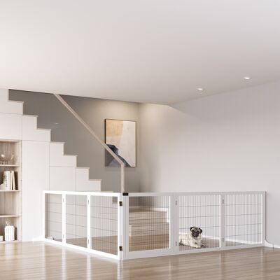 PZCC Barrera De Seguridad Para Perros Plegable De Madera Para Escaleras Y Puertas Con Soporte De Pie 432x36x70 Cm Blanco PZCC Barrera De Seguridad Para Perros Plegable De Madera Para Escaleras Y Puertas Con Soporte De Pie 432x36x70 Cm Blanco