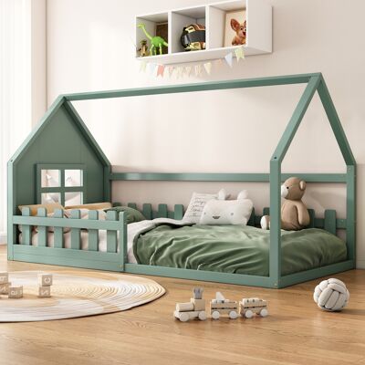 KELLANY Cama Plana De 90200 Cm, Cama Infantil, Barandilla De Seguridad, Verde KELLANY Cama Plana De 90200 Cm, Cama Infantil, Barandilla De Seguridad, Verde