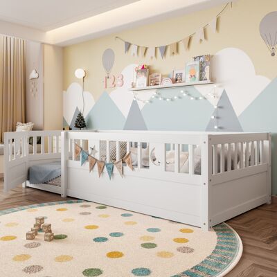 MIVRAY Cama Infantil De Pino Blanco, 90x190 Cm, Con Barandilla De Seguridad Y Decoración De Estrellas Y Lunas. MIVRAY Cama Infantil De Pino Blanco, 90x190 Cm, Con Barandilla De Seguridad Y Decoración De Estrellas Y Lunas.