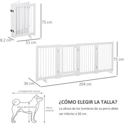 TORMATOR Barrera De Seguridad Para Perros Plegable De Madera Para Escaleras Y Puertas Con Soporte De Pie 204x36x75 Cm Blanco TORMATOR Barrera De Seguridad Para Perros Plegable De Madera Para Escaleras Y Puertas Con Soporte De Pie 204x36x75 Cm Blanco