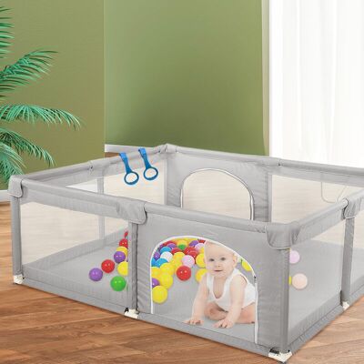 Skecten - Parque Infantil Bebe Con Alfombra Plegable, 150x200cm Parques De Juegos Para Bebé Con Malla Transpirable, 4 Ventosas De Goma, Gris Skecten - Parque Infantil Bebe Con Alfombra Plegable, 150x200cm Parques De Juegos Para Bebé Con Malla Transpirable, 4 Ventosas De Goma, Gris