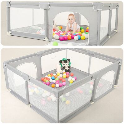 SKECTEN Parque Infantil Bebe Con Alfombra Plegable, 150x150cm Parques De Juegos Para Bebé Con Malla Transpirable, 4 Ventosas De Goma, Gris SKECTEN Parque Infantil Bebe Con Alfombra Plegable, 150x150cm Parques De Juegos Para Bebé Con Malla Transpirable, 4 Ventosas De Goma, Gris