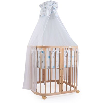 Waldin Cuna Colecho 7 En 1, Madera Natural, Tela Estrellas Azules Waldin Cuna Colecho 7 En 1, Madera Natural, Tela Estrellas Azules