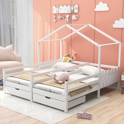 JHY DESIGN Cama Tipo Litera, Cama Doble, Cama Infantil, Cuna Con 2 Cajones De Mdf, Cajones Con Ruedas, Base De Listones De Pino, Blanca (200x90cm) JHY DESIGN Cama Tipo Litera, Cama Doble, Cama Infantil, Cuna Con 2 Cajones De Mdf, Cajones Con Ruedas, Base De Listones De Pino, Blanca (200x90cm)