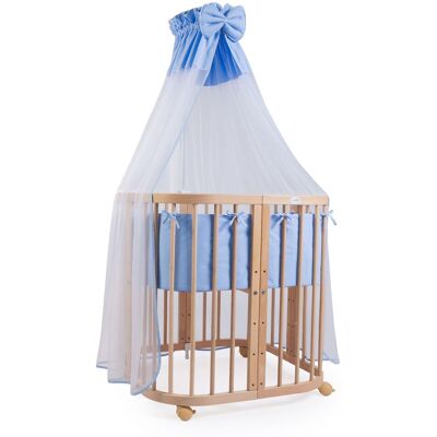 Waldin - Waldin Mobil Babysäng I Trä 7in1 - Madera natural - Tejidos azul natural - Cuna Waldin - Waldin Mobil Babysäng I Trä 7in1 - Madera natural - Tejidos azul natural - Cuna