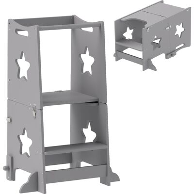 JHY DESIGN Escalera Montessori Convertible En Mesa Y Silla Con Barra De Seguridad, De Madera, 60 X 44,5 X 86 Cm, Gris. JHY DESIGN Escalera Montessori Convertible En Mesa Y Silla Con Barra De Seguridad, De Madera, 60 X 44,5 X 86 Cm, Gris.