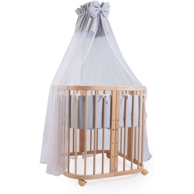 Waldin Cuna Colecho 7 En 1, Madera Natural, Tela Gris Waldin Cuna Colecho 7 En 1, Madera Natural, Tela Gris
