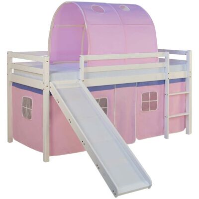 Cama infantil de madera blanca con tobogán y túnel - 90x200cm MOBIKASA Cama infantil de madera blanca con tobogán y túnel - 90x200cm MOBIKASA