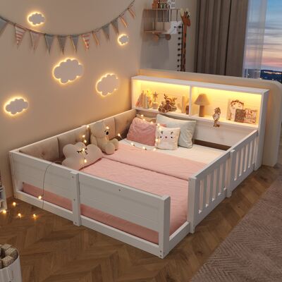 JHY DESIGN Cuna Plana Para Bebé, 140 X 200 Cm, Con Barrotes, Laterales Acolchados, Sin Colchón, Estilo Minimalista, Con Tira De Luz Led, Blanca. JHY DESIGN Cuna Plana Para Bebé, 140 X 200 Cm, Con Barrotes, Laterales Acolchados, Sin Colchón, Estilo Minimalista, Con Tira De Luz Led, Blanca.