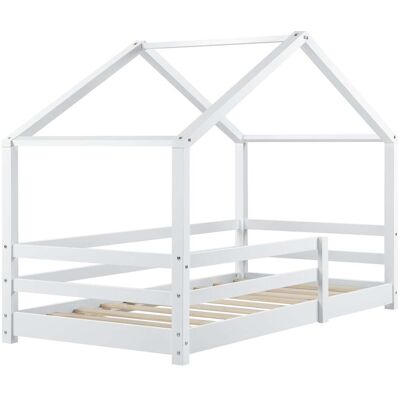 DÉCOSHOP26 Ama Infantil Tipo Casita Con Barandilla Y Somier De Láminas Madera De Pino Blanco 200 X 90 Cm 03000552 DÉCOSHOP26 Ama Infantil Tipo Casita Con Barandilla Y Somier De Láminas Madera De Pino Blanco 200 X 90 Cm 03000552